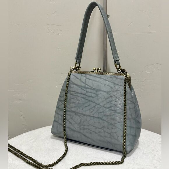 Embossed Cowhide Handsewn Retro Style Double Kiss-lock Shoulder Bag/Crossbody - Picture 1 of 16